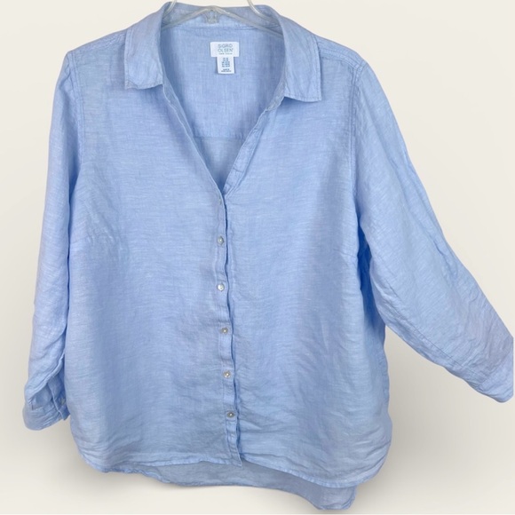 Sigrid Olsen Tops - Sigrid Olsen 100% Linen Chambray Button Down Shirt 2X Coastal Nautical Layer
